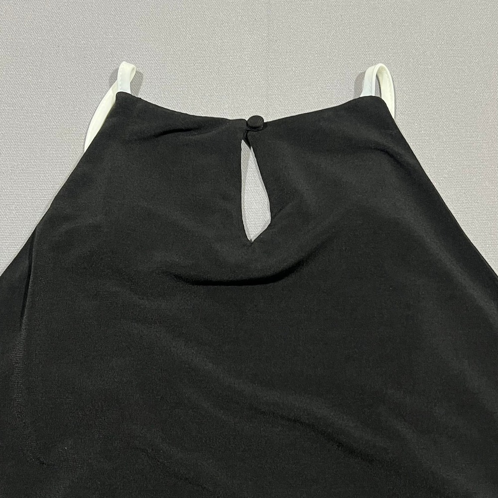 Calvin Klein Halter Top Tank Ruffle Contrast Piping Black White Women's M NWT‎ - Picture 5 of 11